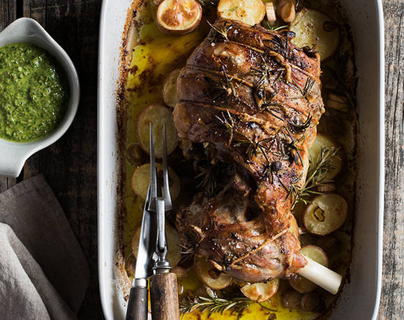 Roast Leg of Lamb with Potatoes & Leeks